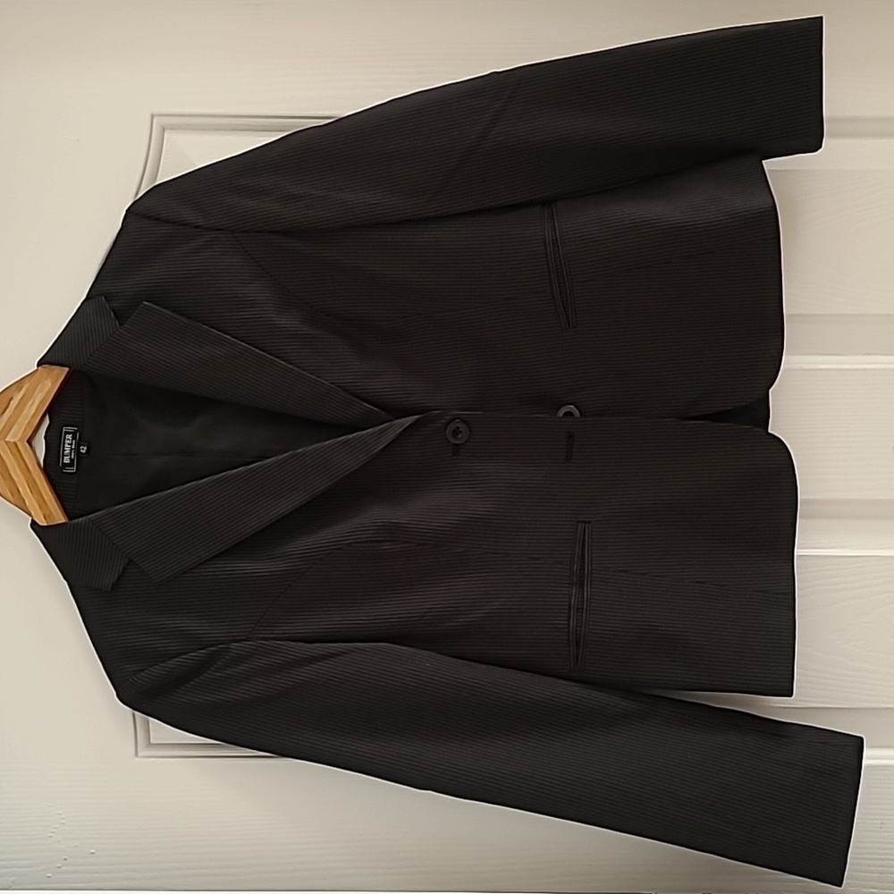 Dark pinstripe skirt & blazer suit